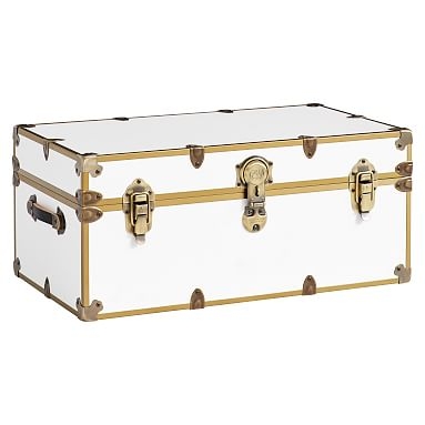 Vinyl Dorm Trunk, White with Rubbed Brass, Standard - Image 0