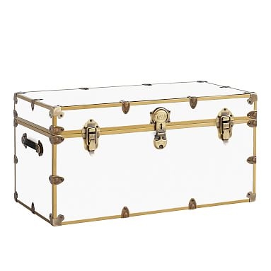 XXL Vinyl Dorm Trunk, White with Rubbed Brass - Image 0