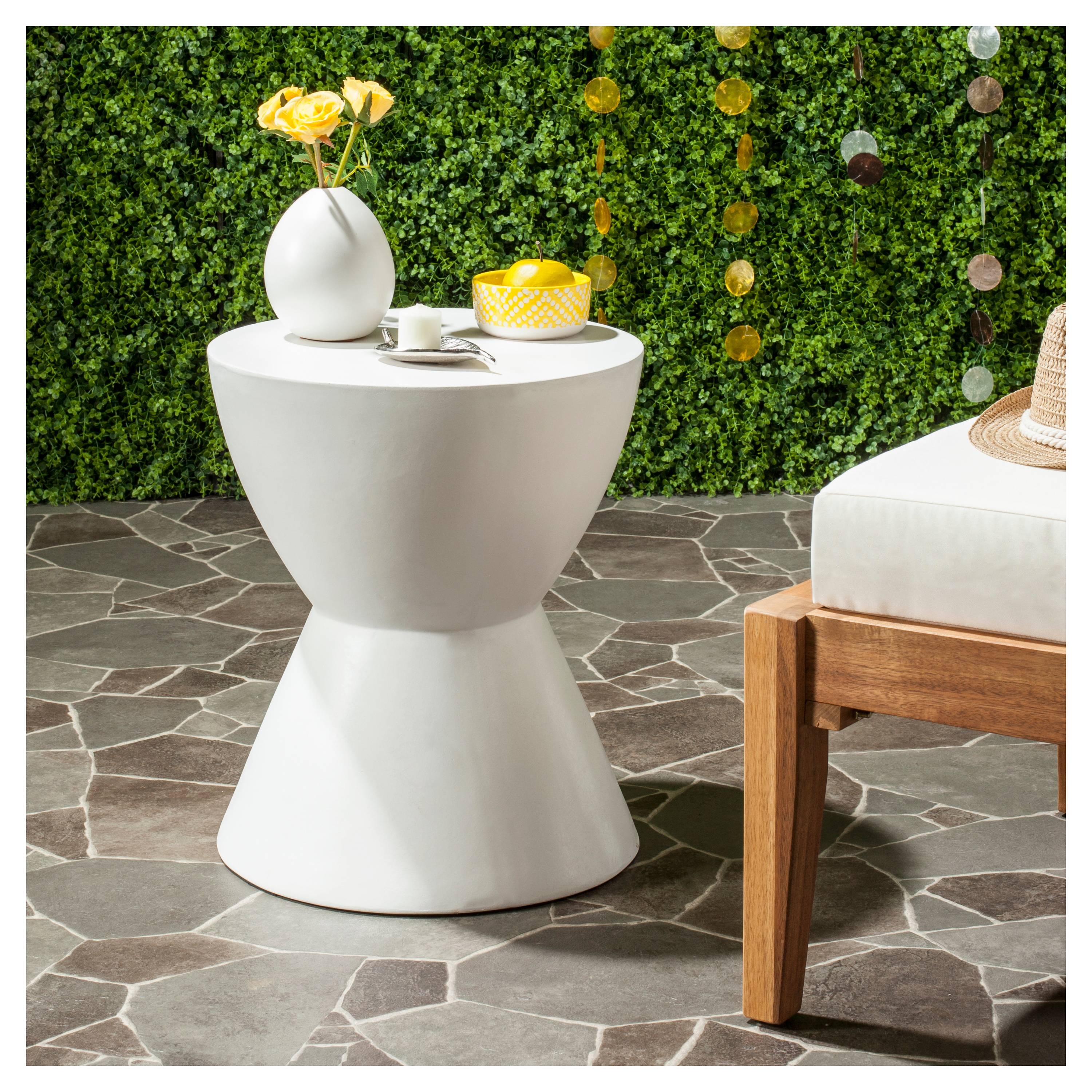 Athena Indoor/Outdoor Modern Concrete Round 17.7-Inch H Accent Table - Ivory - Arlo Home - Image 1