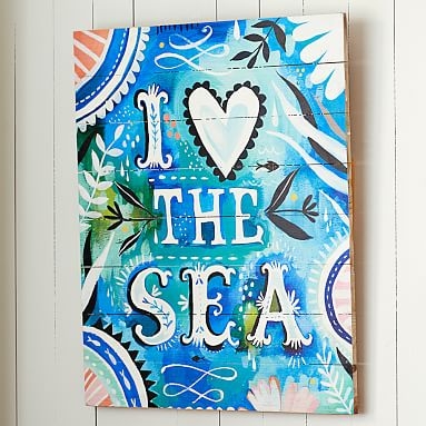 Katie Daisy "I Love The Sea" Watercolor Surf Art - Image 0