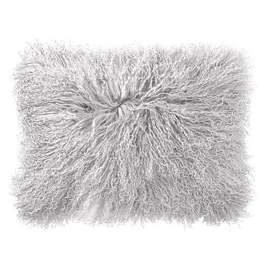 Mongolian Fur Lumbar Pillow Cover + insert, 16" x 12", Light Gray - Image 0
