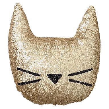 The Emily &amp; Meritt Sequin Cat Pillow, Gold - Image 0