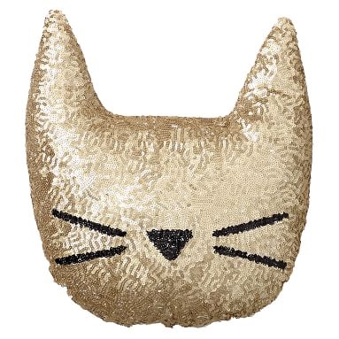 The Emily &amp; Meritt Sequin Cat Pillow, Gold - Image 1