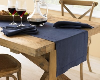 Italian Washed Linen Table Runner, Navy Blue - Image 0
