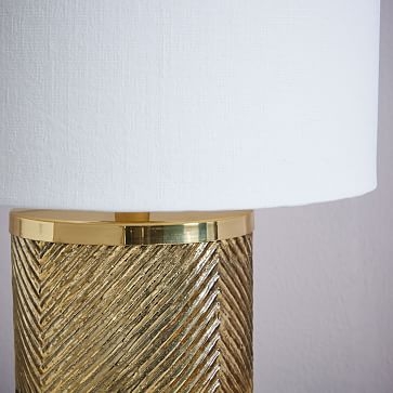 Etched Glass Table Lamp, Brass, White - Image 2