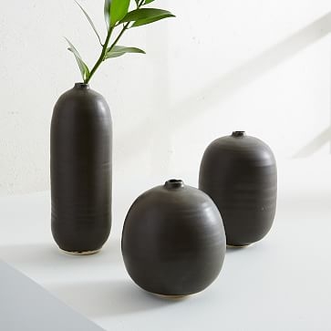 Judy Jackson Bottle Vase, Set of 3, Black. Tallest 11H - Image 1