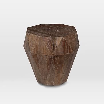 Reclaimed Wood Faceted Side Table, Weathered Brush Natural Oak - Image 0