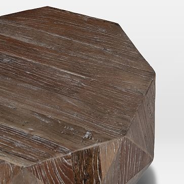 Reclaimed Wood Faceted Side Table, Weathered Brush Natural Oak - Image 1