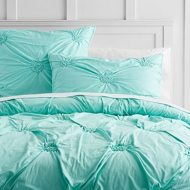 Ruched Rosette Quilt, Full/Queen, Light Turquoise - Image 0