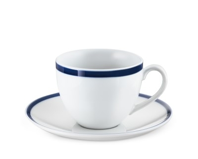 Brasserie Blue-Banded Porcelain Cups &amp; Saucers, Set of 4 - Image 0