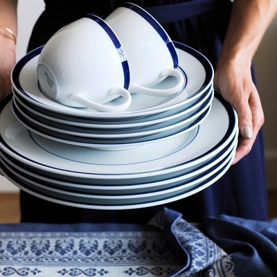 Brasserie Blue-Banded Porcelain Dinner Plates, Set of 4 - Image 1