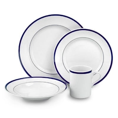 Brasserie Blue-Banded Porcelain 16-Piece Dinnerware Set - Image 0