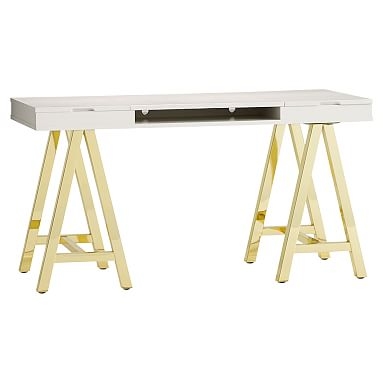 Customize-It Project Desk Top Metal Legs, Simpley White with Gold Base - Image 0