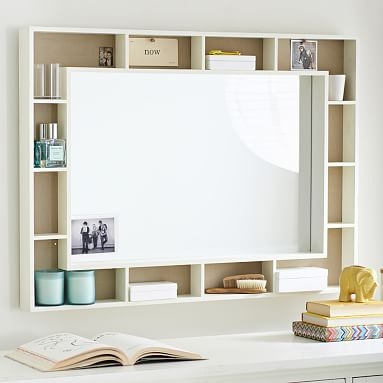 Pinboard Display Shelf Framed Mirror, Simply White - Image 0
