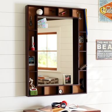 Pinboard Display Shelf Framed Mirror, Simply White - Image 1