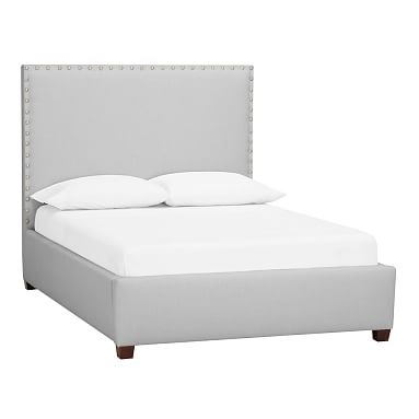 Raleigh Square Nailhead Upholstered Bed, Full, Linen Blend Gray - Image 0