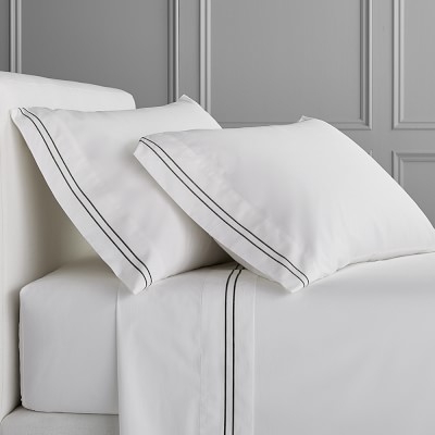 White Hotel Bedding, Sheet Set, Two-Line, King, Black - Image 0