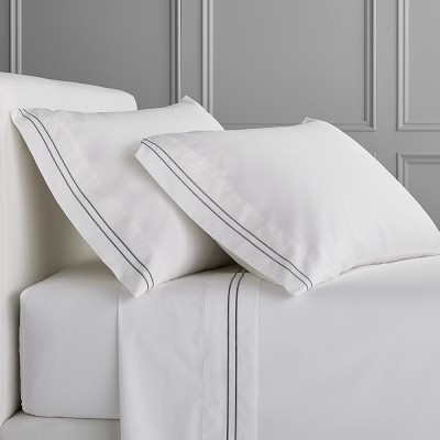 White Hotel Bedding, Sheet Set, Two-Line, King, Gray - Image 0