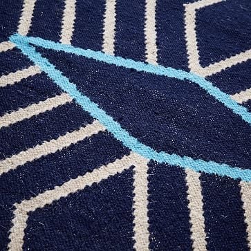 Diamond Stripe Wool Dhurrie Rug, Nightshade, 9'x12' - Image 1