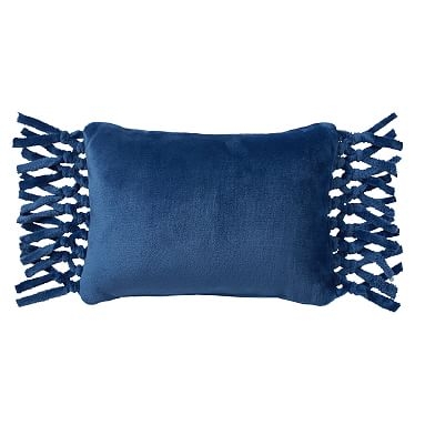 Bohemian Fringe Plush Pillow, 12x16, Navy - Image 0