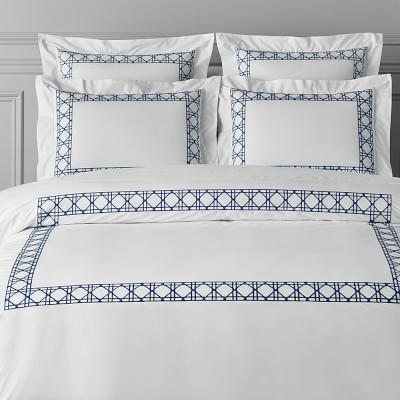 Cane Embroidery Bedding Duvet Cover, Full/Queen, Navy - Image 0