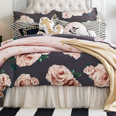 The Emily & Meritt Bed Of Roses Duvet Cover, Full/Queen, Black/Pink - Image 0