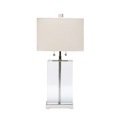 Crystal Block Table Lamp, Tall, Ivory Shade - Image 0