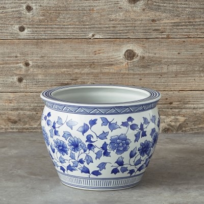 Blue & White Ceramic Planter, Large - Image 0
