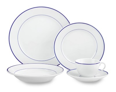 Apilco Tradition Porcelain Blue-Banded 5-Piece Dinnerware Set - Image 0
