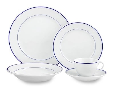 Apilco Tradition Porcelain Blue-Banded 5-Piece Dinnerware Set - Image 1