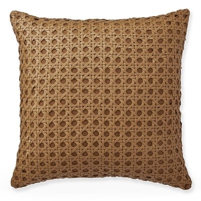 Cane Woven Leather Pillow Cover, 20" X 20", Tan - Image 0