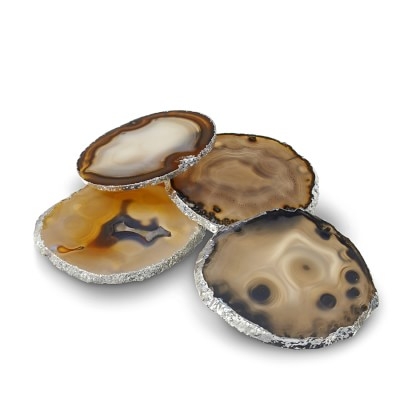 Agate Coasters with Silver Rim, Set of 4 - Image 0