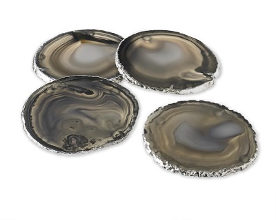 Agate Coasters with Silver Rim, Set of 4 - Image 1