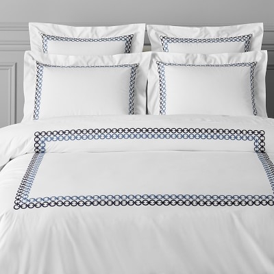 Chain Link Embroidered Bedding, Duvet, King/Cal King, Navy - Image 0
