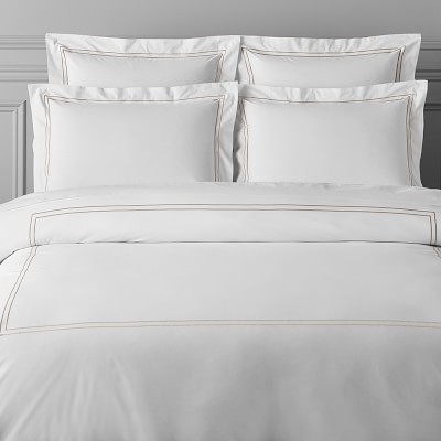 White Hotel Bedding, Cases, Pair, Two-Line, King, Sand - Image 0