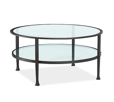 Tanner Metal &amp; Glass Round Coffee Table, Matte Iron-Bronze finish, Premium In-Home Delivery - Image 0