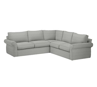 Pearce Roll Arm Slipcovered 2-Piece L-Shaped Sectional, Down Blend Wrapped Cushions, Basketweave Slub Ash - Image 1
