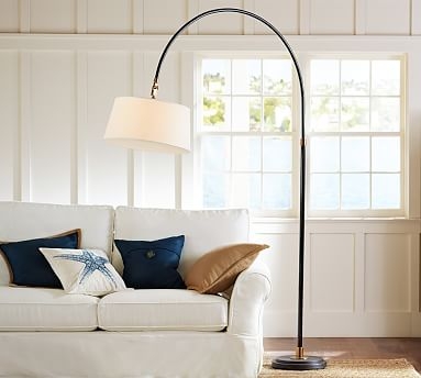 Winslow Metal Arc Sectional Floor Lamp with White Linen Shade - Image 1