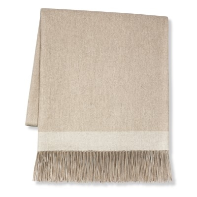 Border Reversible Cashmere Throw, 50" X 65", Oatmeal - Image 0