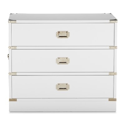 Campaign 3 Drawer Nightstand, White Lacquer, Polished Nickel - Image 0