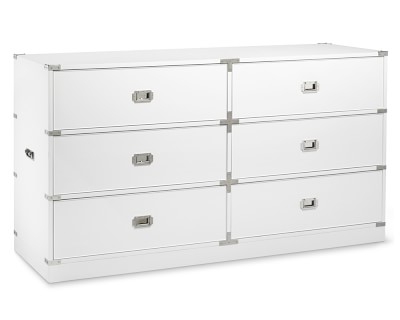 Campaign 6 Drawer Dresser, White Lacquer, Polished Nickel - Image 0