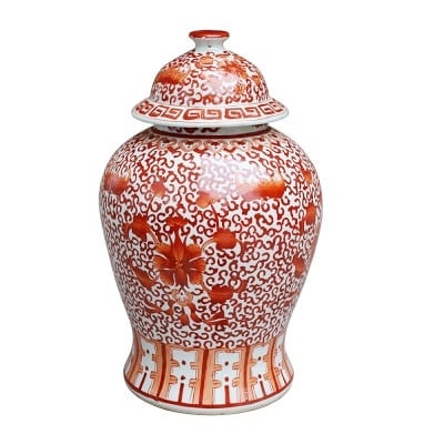 Twisted Lotus Temple Ginger Jar, Coral - Image 0