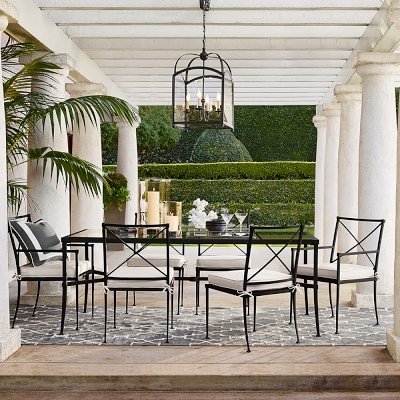 Bridgehampton Outdoor Dining Side Chair Cushions, Piped, Sunbrella Performance Cabana, Black/White - Image 1