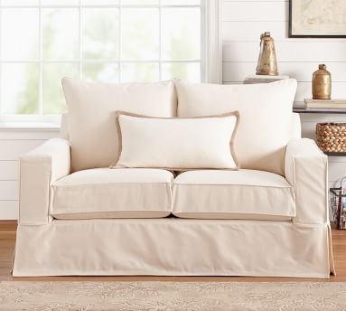 PB Comfort Square Arm Slipcovered Grand Sofa 87", Box Edge, Memory Foam Cushions, Twill White - Image 2