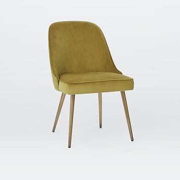 Mid-Century Upholstered Dining Chair, Plush Velvet, Wasabi - Image 1