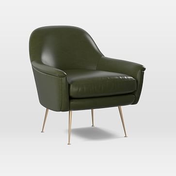 Phoebe Chair, Heritage Leather, Verdant, Brass - Image 1