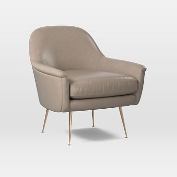 Phoebe Mid-Century Chair, Summit Leather, Taupe, Brass Legs - Image 1