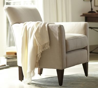 Marcel Upholstered Armchair, Polyester Wrapped Cushions, Twill Cream - Image 1