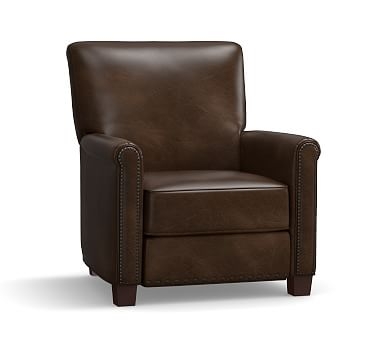 Irving Leather Recliner, Bronze Nailheads, Polyester Wrapped Cushions, Leather Vintage Cocoa - Image 0