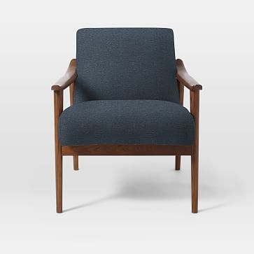 Mid-Century Show Wood Upholstered Chair, Twill, Indigo - Image 1